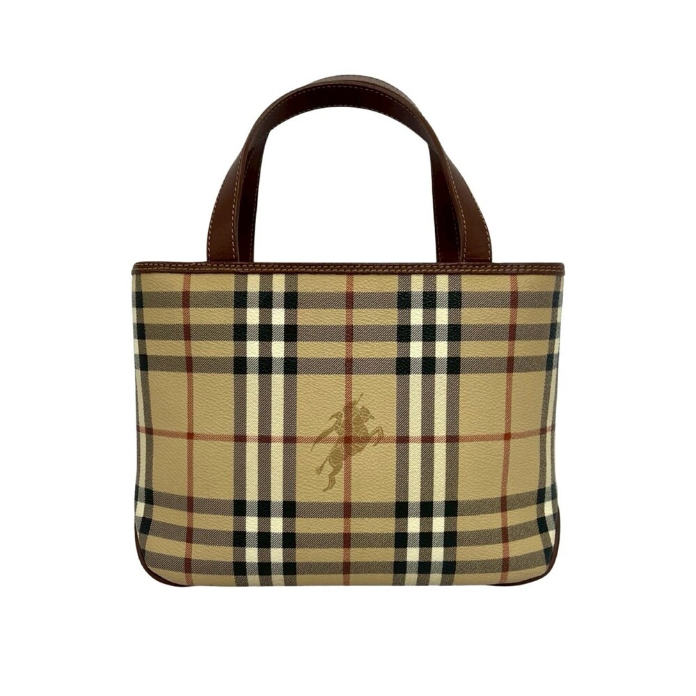 BURBERRY Nova Check Shadow Horse Pattern Leather Handbag Mini Tote Bag Brown ...